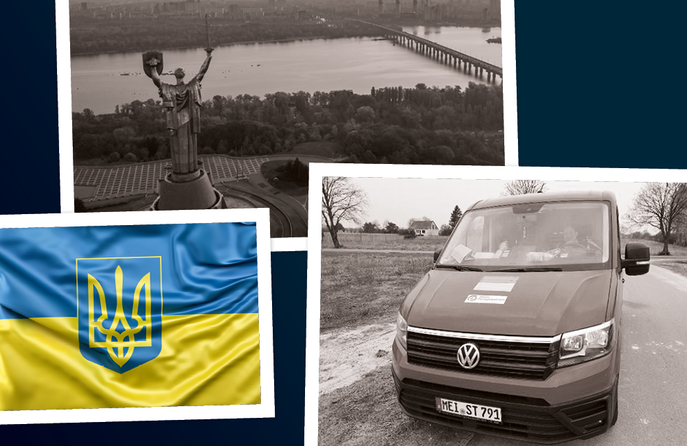 Ukraine STM Fahrzeug Hilfstransport Ukraine Flagge Collage